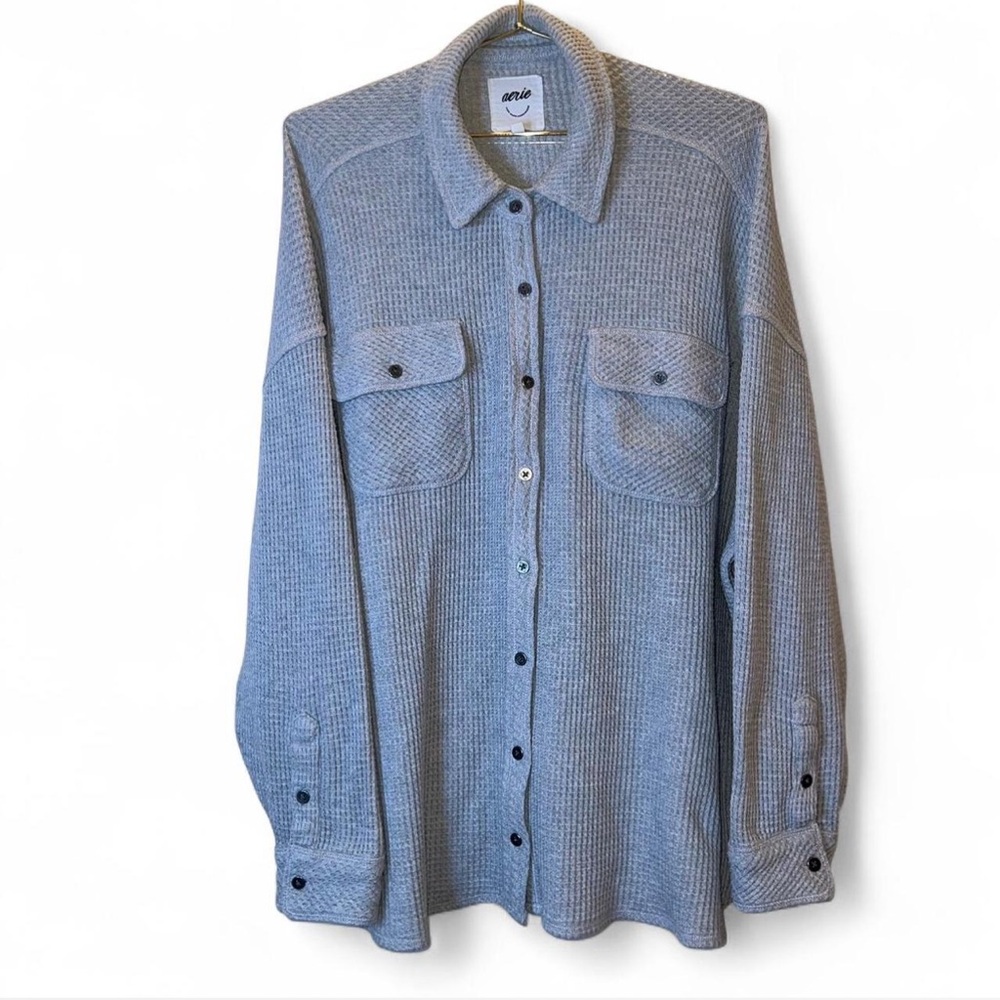 Aerie LumberJane Waffle Knit Shacket Overshirt – Gray Size Small